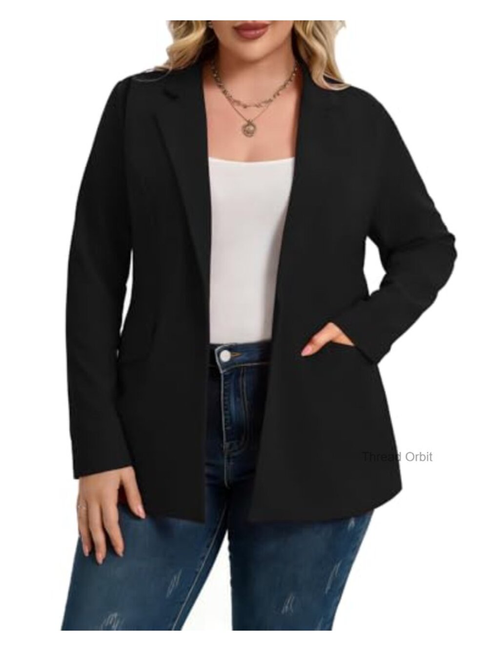 Plus Size Stretch Knit Blazer Long Sleeve One Button Work Suit Jacket